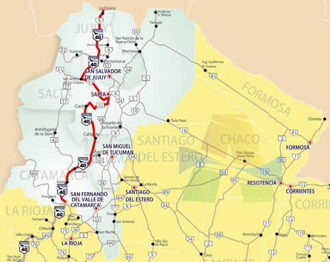 Mapa de la Ruta 40 Región Norte